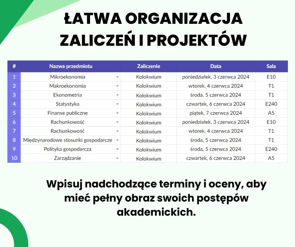 Planer Studenta - organizacja egzaminów