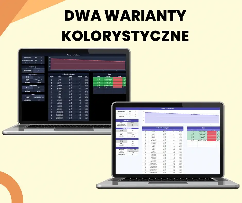 planer odchudzania - warianty kolorystyczne