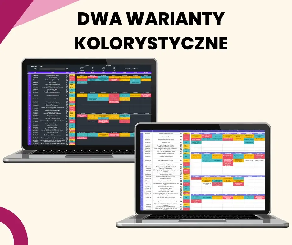 planer roczny - warianty kolorystyczne