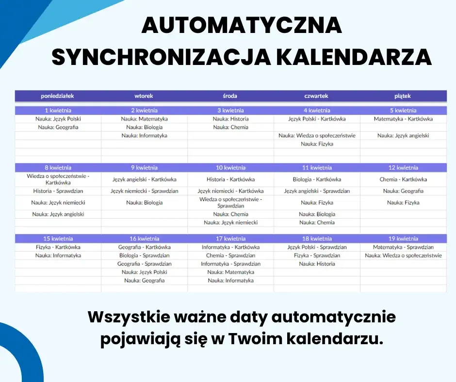 planer ucznia - kalendarz