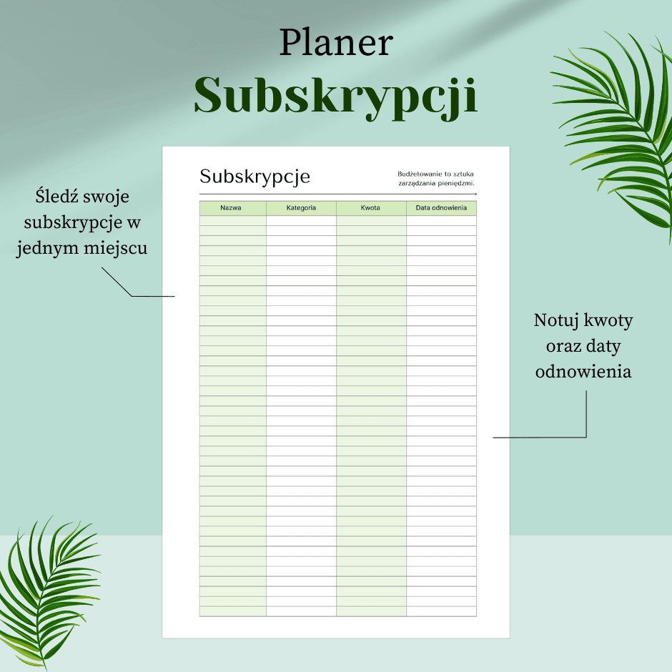 Planer subskrypcji do druku