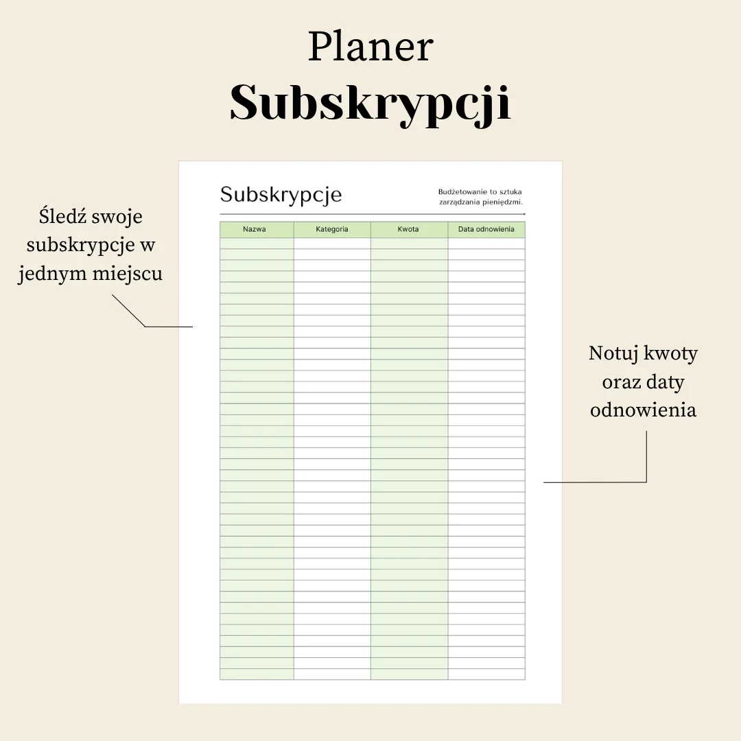 Planer subskrypcji do druku