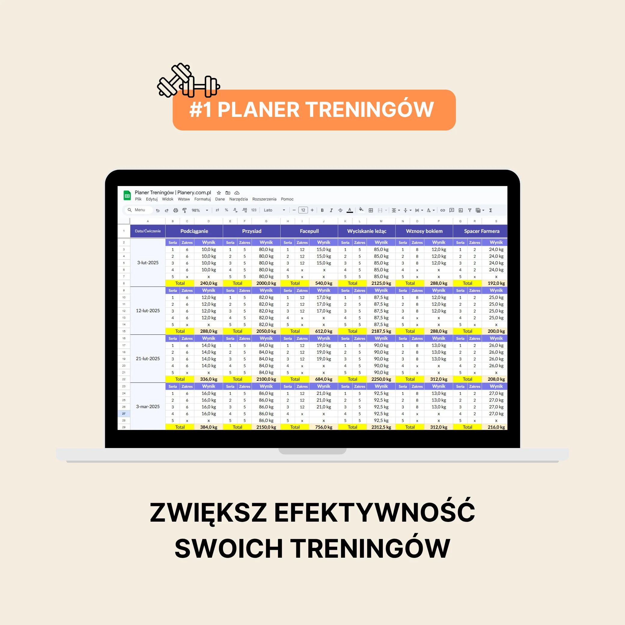 Dziennik Treningowy Excel - Arkusz Google