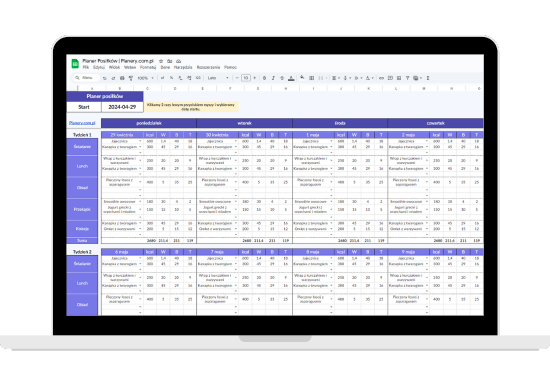 planer posiłków excel