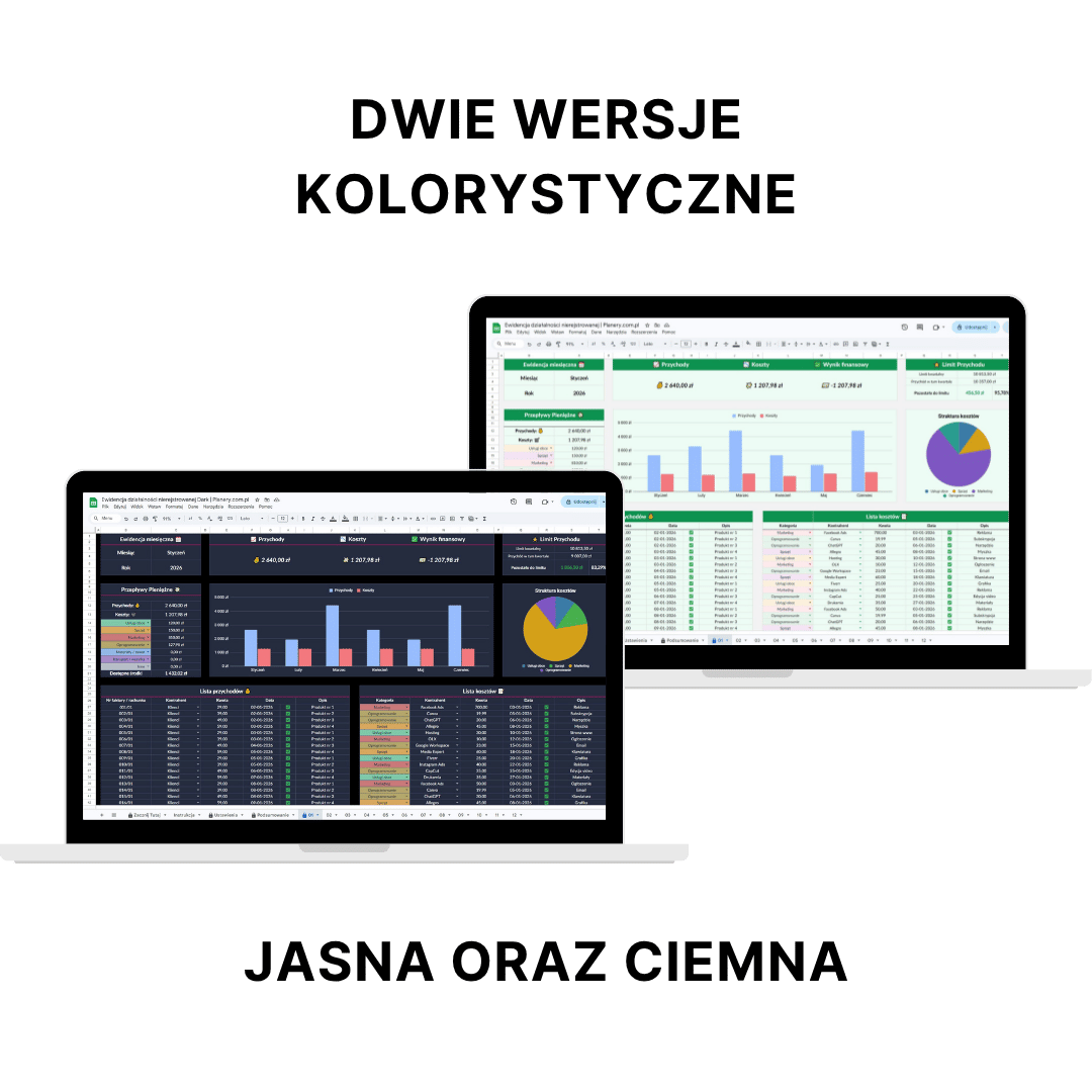 zielona i ciemna wersja arkusza