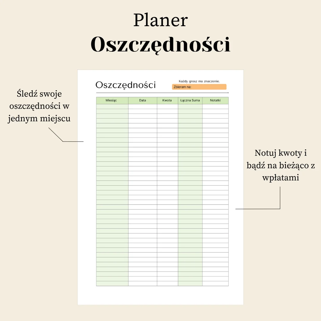 Planer oszczędności do druku Planer oszczędności do druku