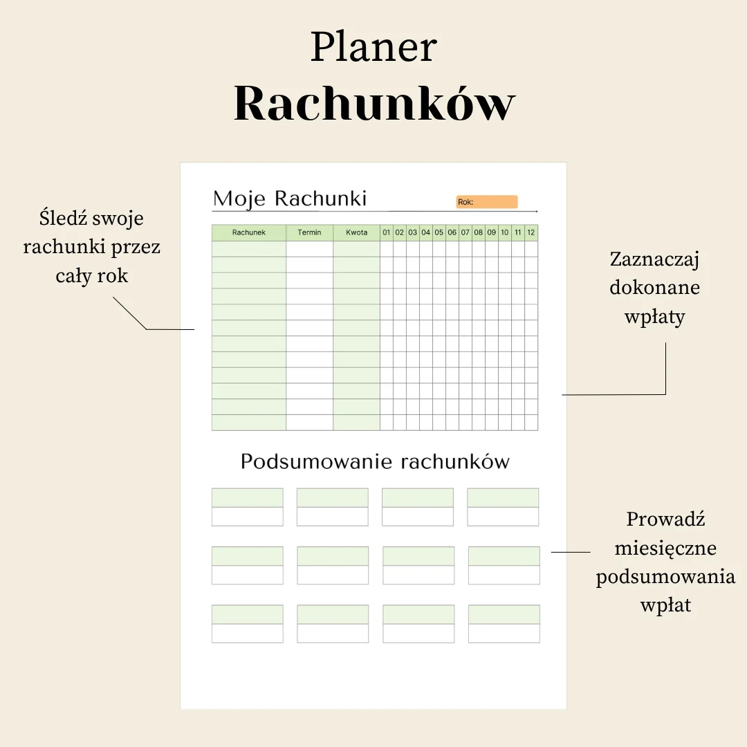 Planer rachunków do druku Planer rachunków do druku