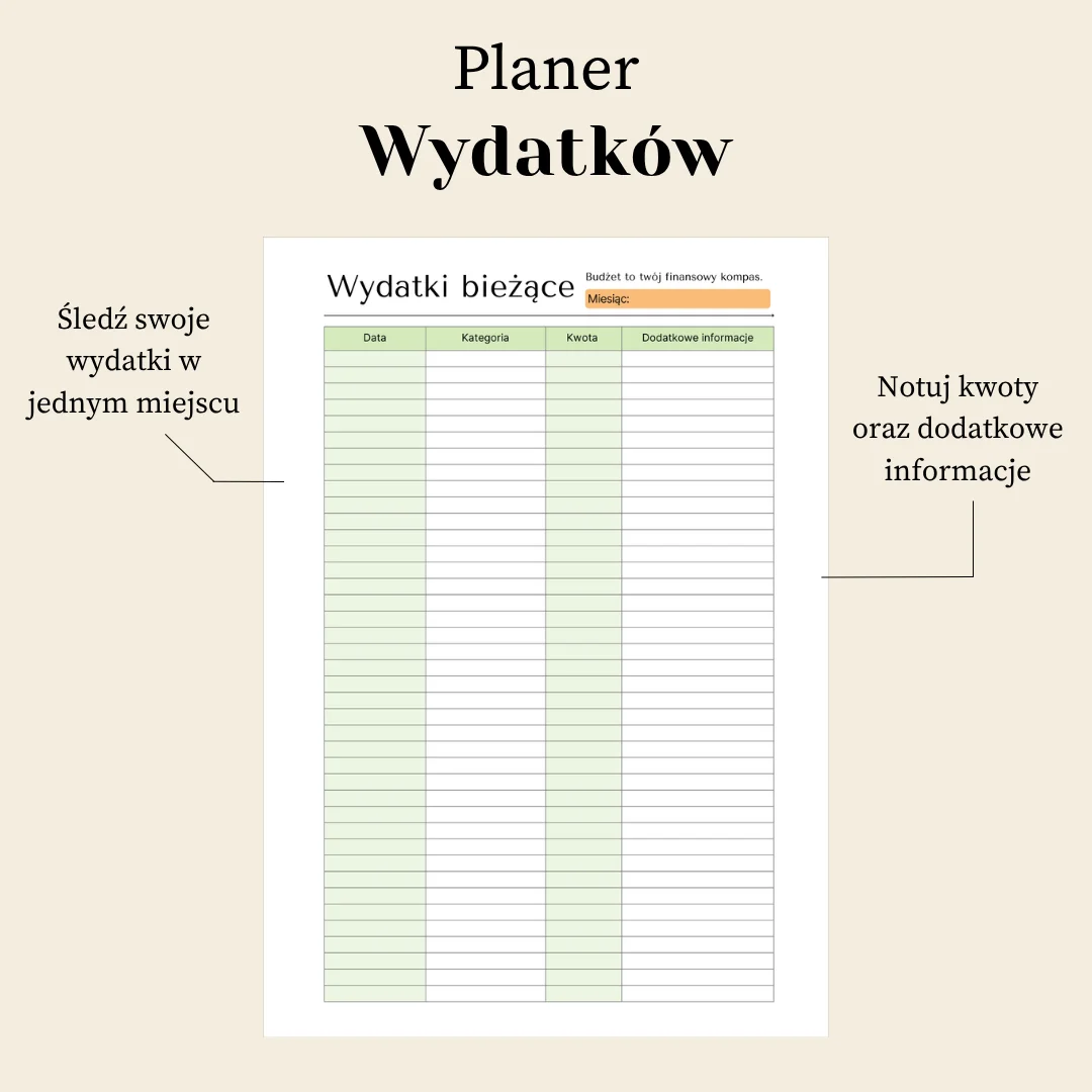 Planer wydatków do druku Planer wydatków do druku