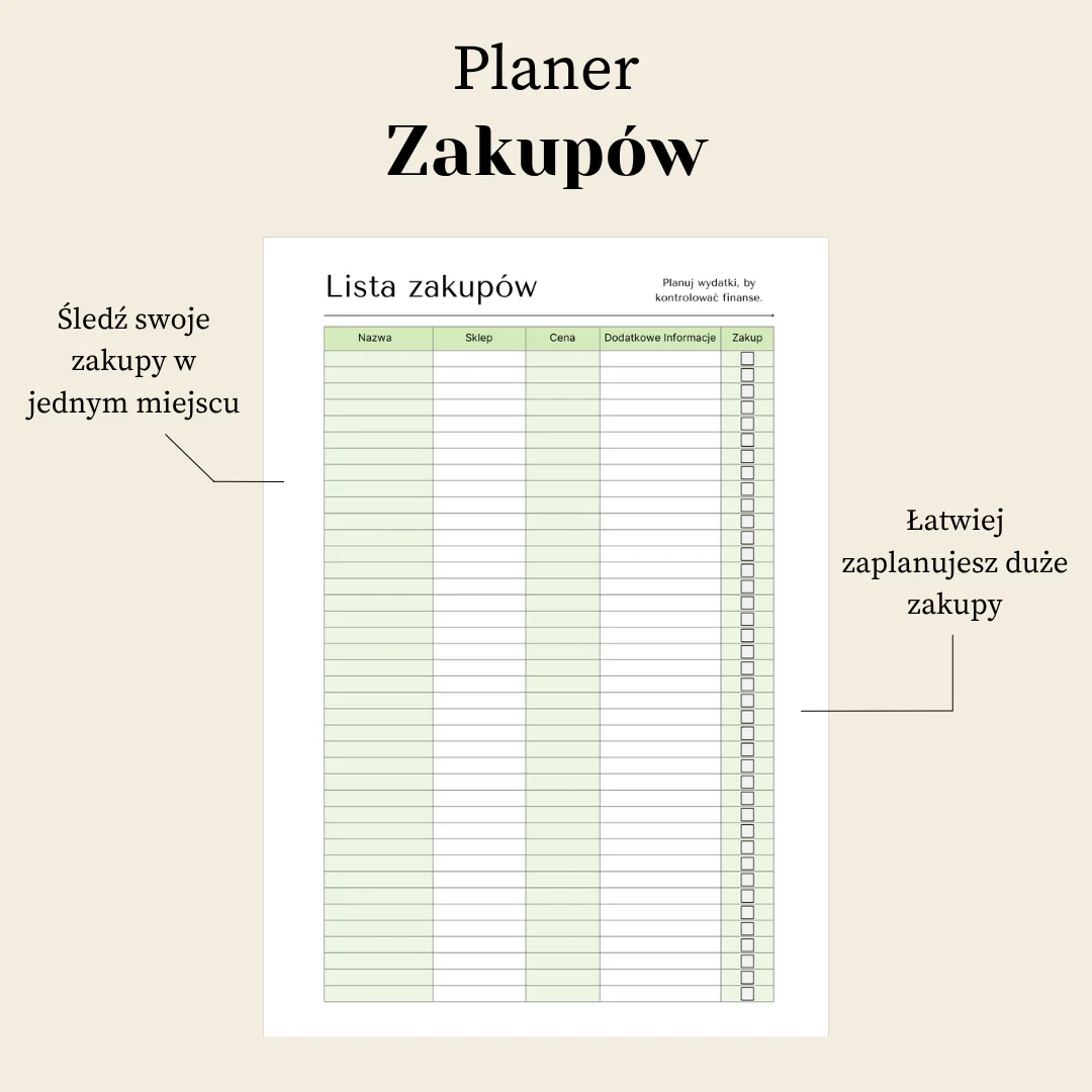 Planer zakupów do druku Planer zakupów do druku